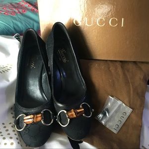 Authentic Black Canvas Gucci Bamboo Heels